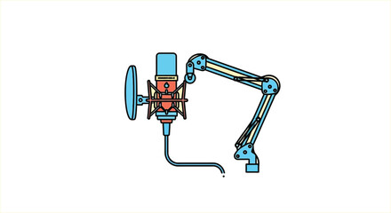 Illustration of a studio condenser microphone with a boom arm setup © MD SAWKAT