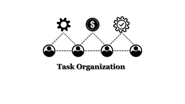 Organizational chart showing task allocation and management concept with team members represented by and task categories for efficient