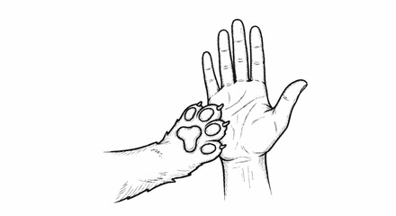 Obraz premium Hand with paw print on another hand.