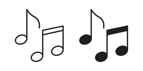 Music note icon, line pictogram on white. © basit