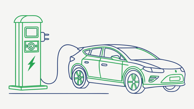 Electric Car Charging Outline Vector Icon for EV Energy Concept