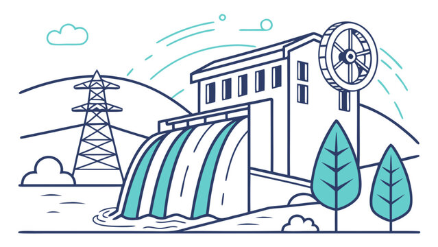 Hydropower Dam Renewable Energy Outline Vector Icon