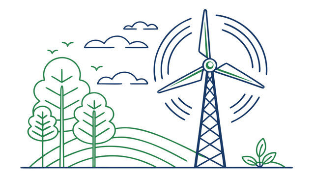 Wind Turbine Renewable Energy Outline Vector Icon for Green Power