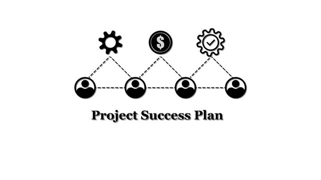 Project success plan business concept with human figures connected to gears money symbol and checkmark for strategy execution and