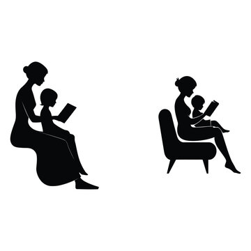 Mother and child reading together in different settings