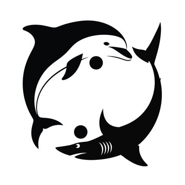 Black and white illustration of a smiling orca dolphin