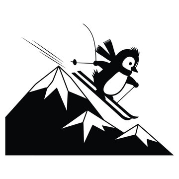 Penguin skiing down a mountain