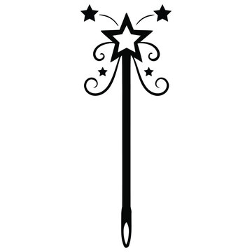 Black and white star wand with swirling design