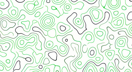 Abstract Topographic Map Lines Seamless Pattern Green Black White Background