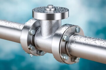 Metal pipe system with valve leaking water drop