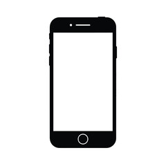 Black Smartphone with Blank White Screen on Isolated White Background, Modern Design