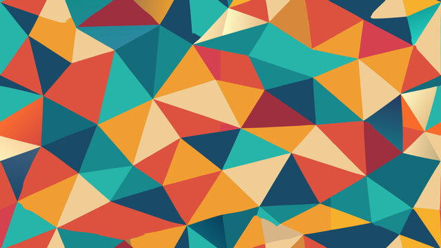 Geometric abstract pattern with warm and cool color triangles
