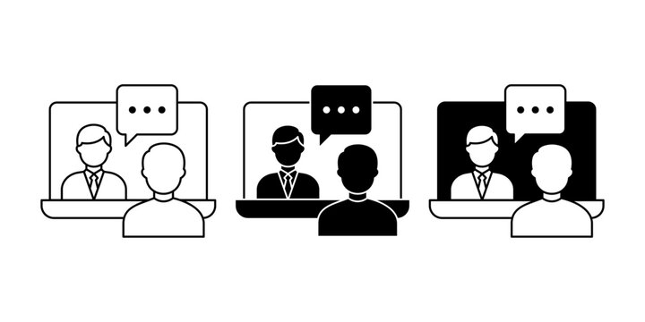 Virtual Interview Line And Solid Black Icon Showing Candidate And Recruiter Online Meeting