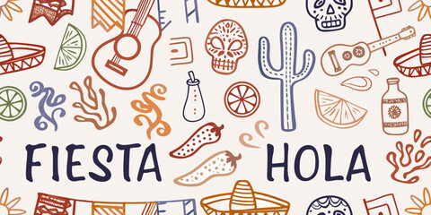 Colorful day of the dead and fiesta themed seamless pattern © Gita