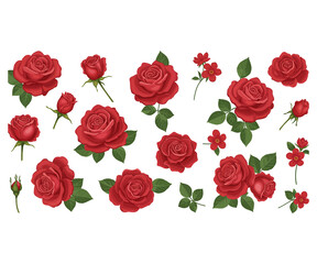 Naklejka premium A beautiful set of red roses and floral bouquets featuring pink blossoms and green leaves creates a seamless nature pattern for Valentine decoration and romantic vector art