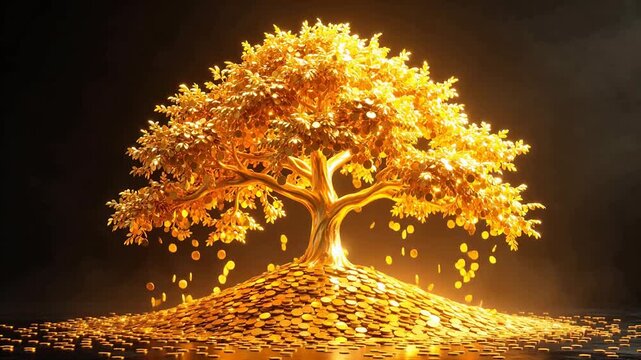 Golden tree with coins