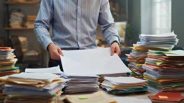Person handling paperwork in office