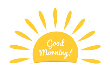 Fototapeta premium Yellow sun with rays and Good Morning text