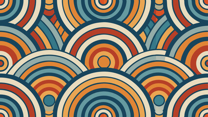 Fototapeta premium Abstract retro circular pattern with colorful overlapping arch shapes
