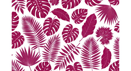 Tropical Leaves Pattern - Pink Monstera, Palm, Fern Texture © beni