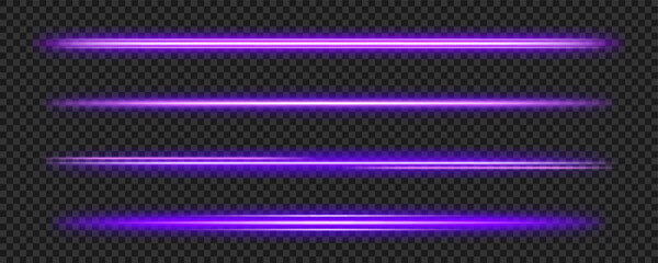 Purple glowing light line set. Neon speed effect. Horizontal laser line, magic divider © Olena Go