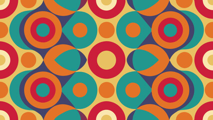Fototapeta premium Retro concentric circles and overlapping shapes vintage aesthetic pattern