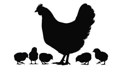 A large hen standing with her five chicks © SILHUETTECHEMBER