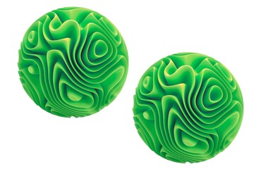 Vibrant green abstract spheres with swirling patterns on white background