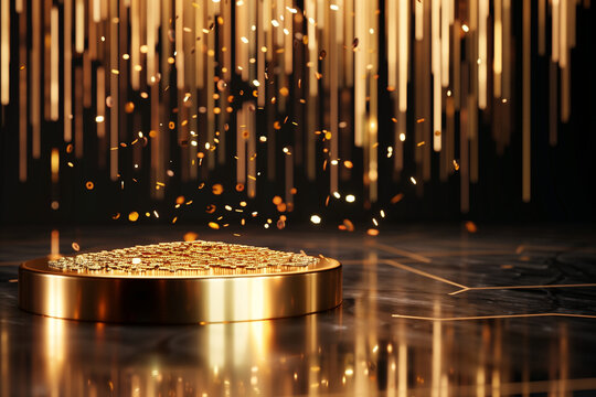 Luxury golden 3D podium for finance and crypto product display