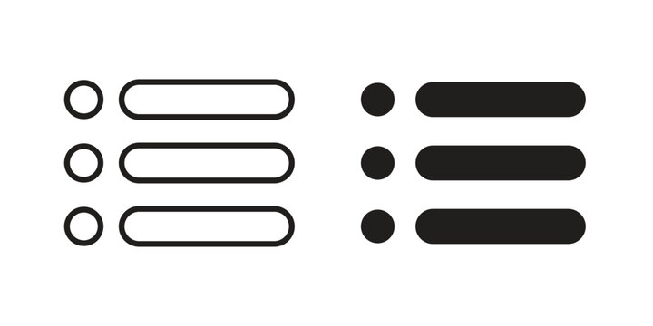 Bulleted list icon black, line, flat vector, isolated illustration.