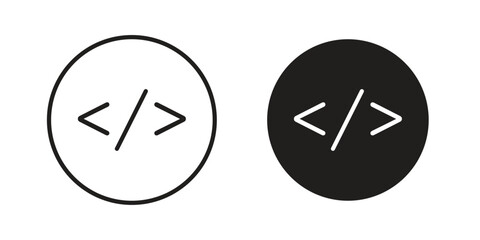 Code icon black, line, flat vector, isolated illustration.