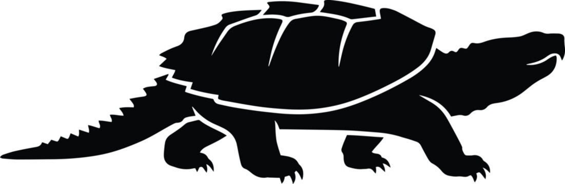 Black silhouette of a snapping turtle on a transparent background reptile animal
