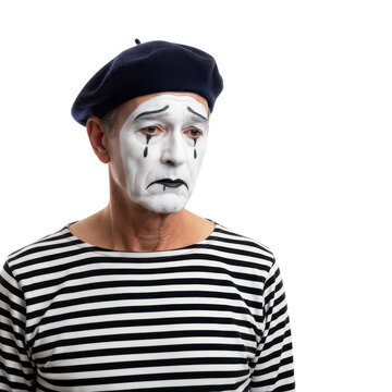 Mime with white face and black beret