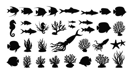 A collection of sea creatures and coral silhouettes © SILHUETTECHEMBER