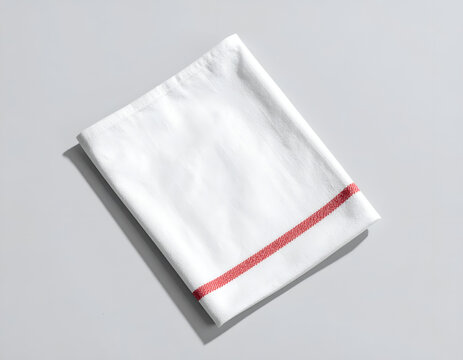 White folded fabric with a thin red border stripe