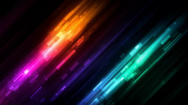 Animation diagonal line visual dynamic upward black background vibrant abstract gradient art colourful moving bright glowing pixel streaks create energetic modern composition that moves upward