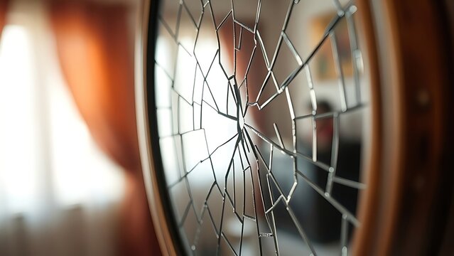 unbiunium. Cracked mirror with a distorted reflection and broken surface texture. wellbeing guides, coaching materials, designed for coaching and self-improvement content, used by account managers.