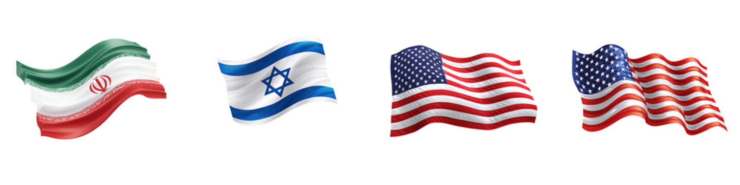 3d America, Israel and Iran flag die cut no bg png for nation decoration purpose.