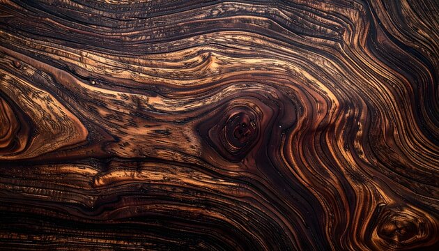 Dark Wood Grain Pattern with Rich Brown Swirling Lines and Natural Texture