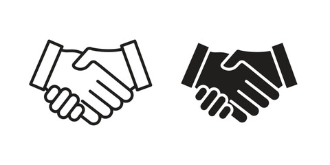 Obraz premium Handshake icon black, line, flat vector, isolated illustration.