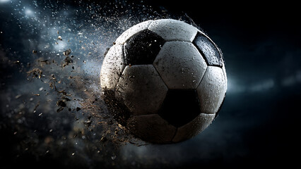 Fototapeta premium Soccer Ball Explosion with Grass Particles – Dynamic Football Action