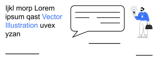 Idea generation, creativity, innovation, brainstorming, communication, business planning. Minimalist design with a man holding a light bulb and a speech bubble. Idea generation and creativity © robu_s