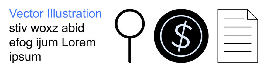 Obraz premium Business analysis, financial management, research, project documentation, digital economy, transaction verification. Magnifying glass, dollar symbol and document . Business analysis and financial