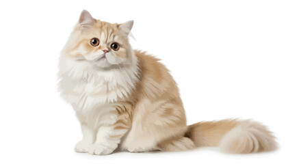 Obraz premium Adorable long haired ginger and white persian kitten with big eyes sitting patiently against a clean white background