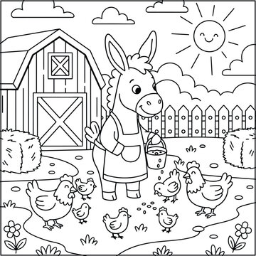 Bold and Easy Donkey Animal Coloring Page - Cozy Moment Farm Animal Line Art Vector for Adults and Kids