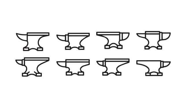 Collection of Blacksmith Anvil Icons on White Background
