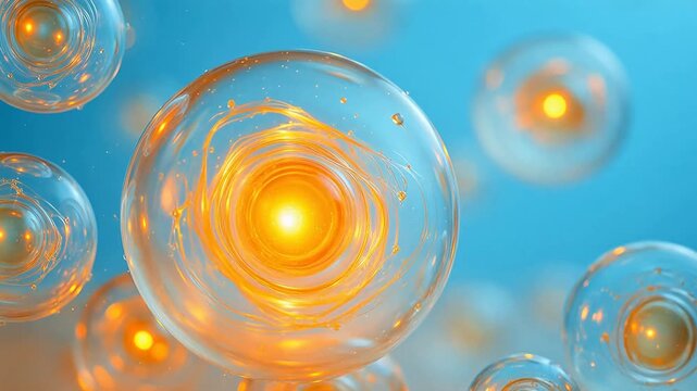 Glowing Spheres in Blue Background