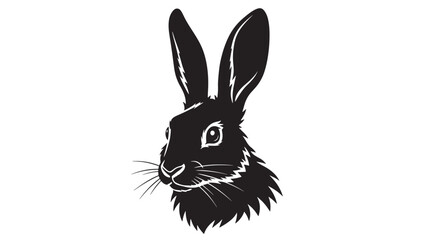 Obraz premium Rabbit head illustration with long ears and whiskers in a bold black silhouette on a white background