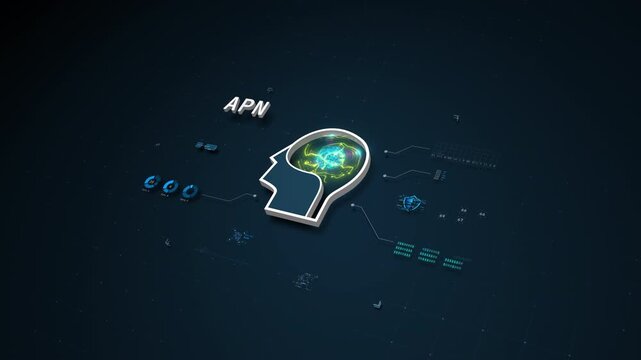 Futuristic AGI digital brain and automation concept with HUD data interface animation, Seamless Loop.