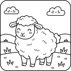 Obraz premium Bold and Easy Sheep Coloring Page. Sheep vector coloring page line art